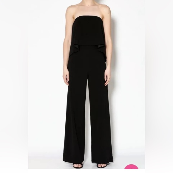 NWT DO + BE Womens Small Black Strapless Overlay Front Jumpsuit Wide Leg - Picture 4 of 6